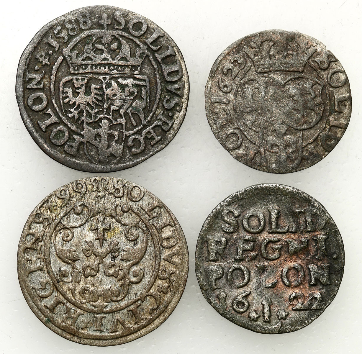 Zygmunt III Waza. Szeląg 1588-1622, Olkusz, Ryga, Bydgoszcz, Kraków, zestaw 4 monet
